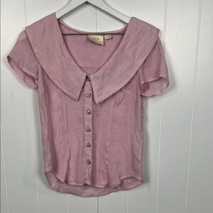 Maeve Anthropologie Womens Blouse 0 Pastel Pink Button Down Wide Collar Dainty